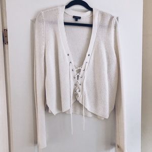 White lace up sweater